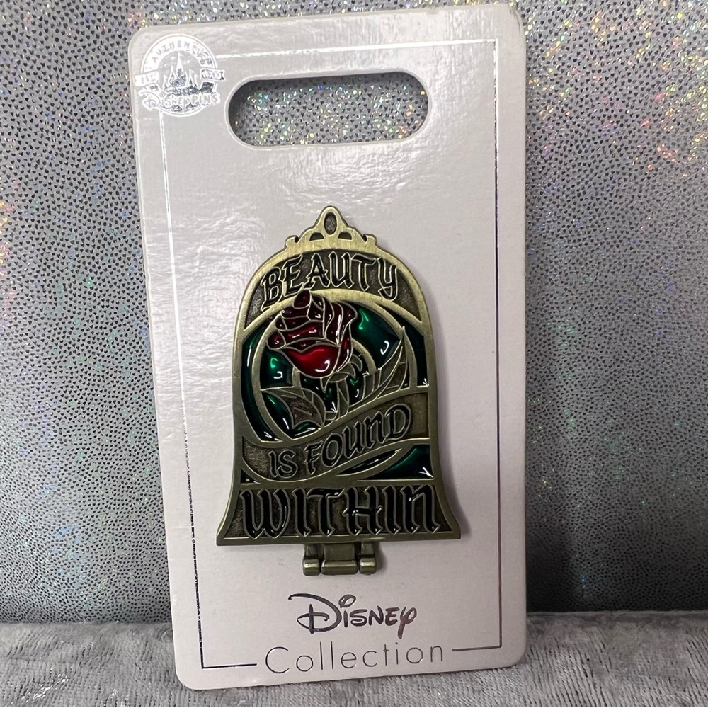 Disney pin Beauty and the beast mirror opens double  pinned Mickey ears NWT